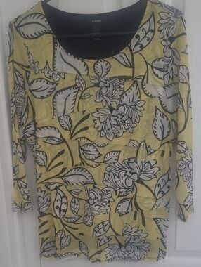 Alfani Yellow Floral Layered , 3/4 -Sleeve Tunic Top
